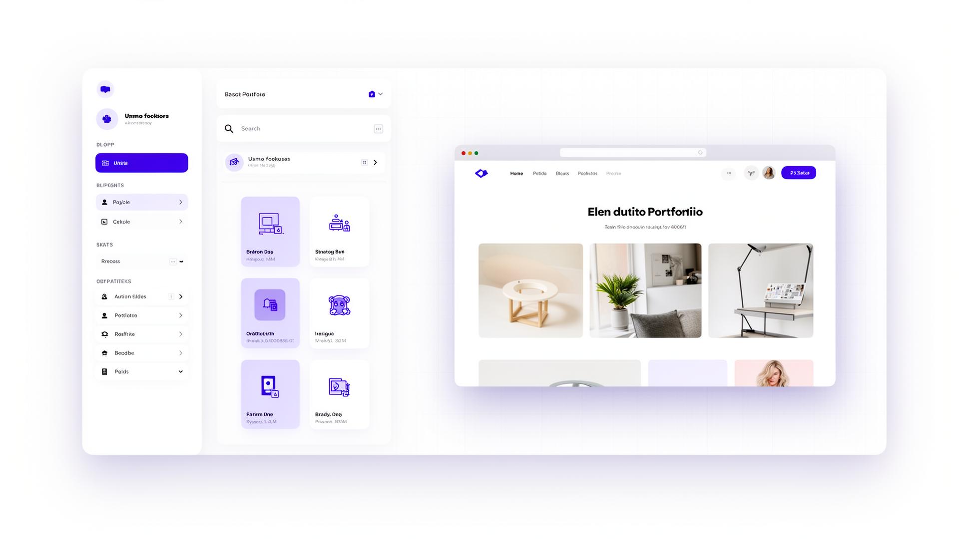 Visual website builder interface showing drag-and-drop blocks and a live preview